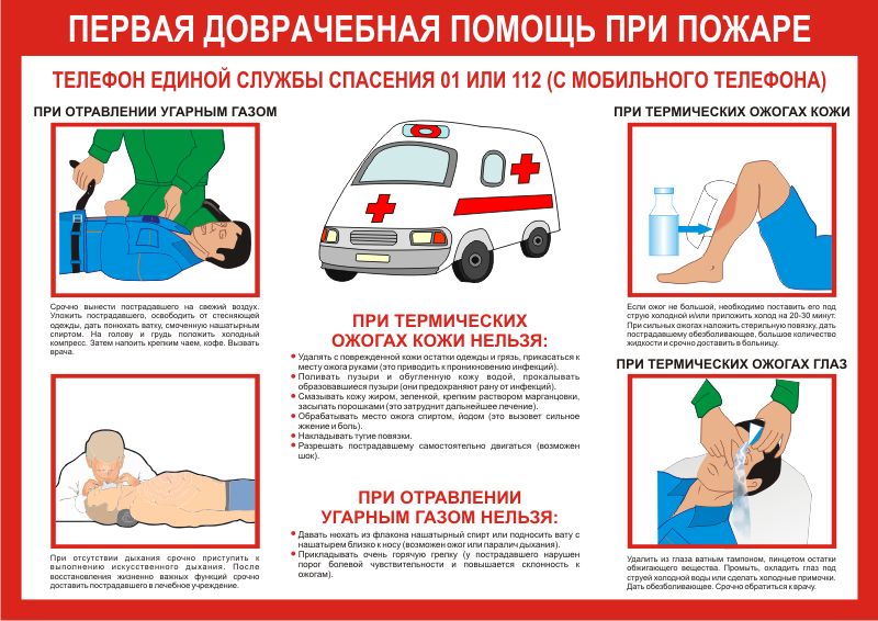 Первая помощь при пожаре памятка